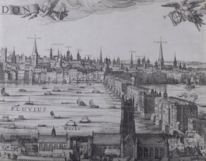 Panoráma Londonról és a Temzéről, harmadik rész Southwark, London Bridge és a város templomaival, 1600 körül (lásd még: 7214, 64730 és 64732)