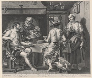 Jupiter és Merkúr szórakoztatta Philemon és Baucis alkotó: Nicolaes Lauwers, after Jacob Jordaens