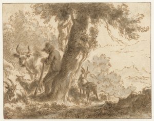 Pásztor és jószágai egy fa mellett alkotó: Nicolaes Pietersz Berchem (possibly)