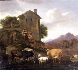 Pásztorok szarvasmarhákkal és kecskékkel alkotó: Nicolaes Pietersz. Berchem