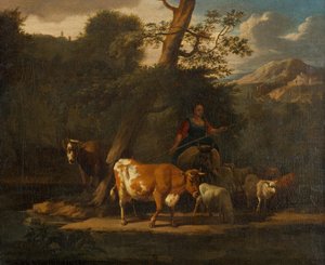 Pásztorlány tehenekkel egy fa alatt alkotó: Nicolaes Pietersz. Berchem
