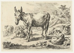 Táj szamár, juh, kecske és pásztorok Állatok (sorozat címe) alkotó: Nicolaes Pietersz Berchem