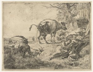 Alvó pásztorcsalád és pihenő állatállomány alkotó: Nicolaes Pietersz Berchem