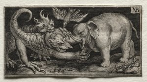 Elefánt harcol két vadállat ellen alkotó: Nicolaes de Bruyn