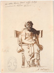 Batyllus, Augustus korabeli színész, egy nehéz antik székben ülve arccal, serleggel a kezében alkotó: Nicolai Abildgaard
