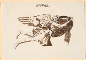 Boreas. Terjedelmes dombormű a szelek tornyán Pamphilusban és Davusban beszélgetés közben alkotó: Nicolai Abildgaard