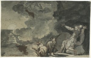 Fingal a holdfénynél látja ősei szellemeit. Ossian jelenete alkotó: Nicolai Abildgaard