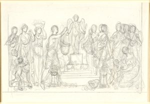 Áldozat Ámornak. A szárnyas Ámor lábazaton, számos figurával körülvéve alkotó: Nicolai Abildgaard