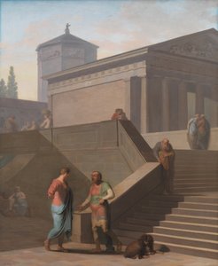 Pamphilius és szolgája, Davus. Terence Andriájától alkotó: Nicolai Abildgaard