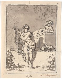 A lírájával ülő Sappho a háttérben egy hermafrodita nyugszik alkotó: Nicolai Abildgaard