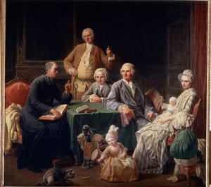 ""A Leroy család portréja"" Családi jelenet, amely összehoz egy papot, az anyát a gyerekekkel. Nicolas Bernard (1735-1784) festménye 1766-1767 Méret: 136x147 cm Puskin Múzeum, Moszkva
