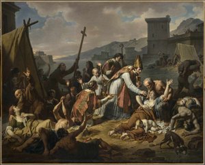 The Devotion of Monsignor de Belsunce during the Plague of Marseille, 1720, before 1819.  alkotó: Nicolas André Monsiaux