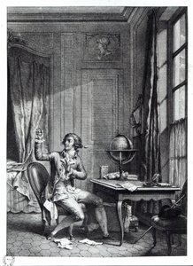 St. Preux átveszi Julie portréját, illusztráció Jean-Jacques Rousseau (1712-78) „La Nouvelle Heloise” című művéből