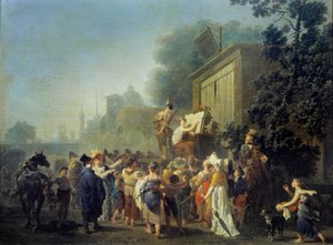 Az utazó komikusok, az őrület színháza Nicolas Taunay (1755-1830) festménye 19. századi Reims, Musee des Beaux Arts