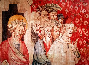 Részlet az angyalra hallgató férfiakról, akik megjósolják a kínzásukat, "A haragok apokalipsziséből", 1373-87 alkotó: Nicolas Bataille
