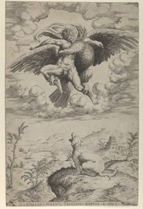Jupiter Ganümédész megerőszakolása egy sas képében, aki az egekbe viszi, szia..., 1542.