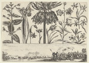 Vízszintes panel virágsorral a fríz felett, csatajelenettel egy tájban, ..., 1645.