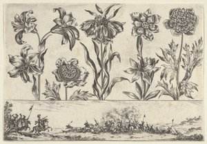 Vízszintes panel virágsorral a fríz felett, csatajelenettel a tájon, ..., 1645.