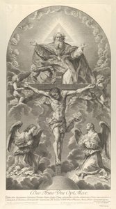A Szentháromság, Krisztus a kereszten két angyal mellett, a Szentlélek galambként és..., 1702. alkotó: Nicolas Dorigny