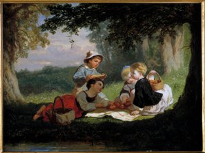 Nicolas Gabe (1814-1865) Le Gouter Champetre festménye 19. századi magángyűjtemény alkotó: Nicolas Edward Gabe