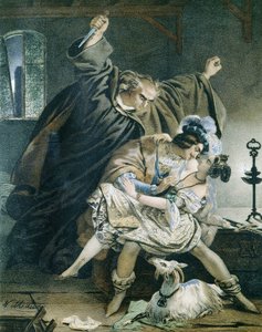 Esmeralda, Phoebus és claude Frollo (Notre Dame de Paris), Victor Hugo. Illusztráció: Nicolas Eustache Maurin 1799-1850 Magángyűjtemény.