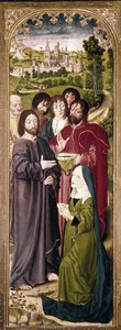 Lázár feltámadása: Márta Krisztus előtt (a bal oldali panel részlete) (tempera a panelen alkotó: Nicolas Froment