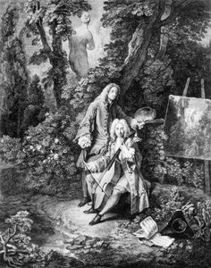 Jean Antoine Watteau (1684-1721) festő és barátja, Jean De Jullienne (1686-1766), Nicolas Henri Tardieu metszet