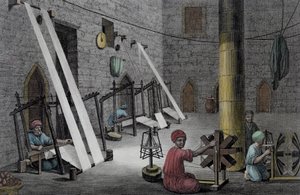 Egy takácsműhely belseje, az „Egyiptom leírása” II. kötetből, Schroeder és E. Voysard metszetéből, kocsma. Napóleon parancsa alatt alkotó: Nicolas Jacques (after) Conte