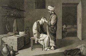 A borbély, az „Egyiptom leírása” II. kötetből, Etienne Frederic Lignon (1779-1833) pub. Napóleon parancsa alatt alkotó: Nicolas Jacques (after) Conte