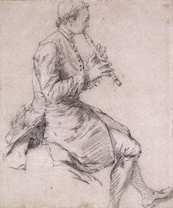 Egy ülő férfi furulyázik, a profilban jobbra, 1720 körül alkotó: Nicolas Lancret
