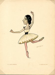 Tamara Karsavina (1885-1978) orosz balerina portréja – Nyikolaj Gustavovics Legat (1869-1937) litográfiája, a Ballet russe en karikatúrákból kivonat