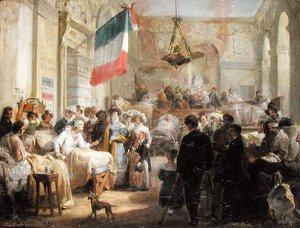 Marie-Amelie királyné (1782-1866) a sebesülteket látogatja meg a Bourse mentőállomáson, 1830. augusztus 25.