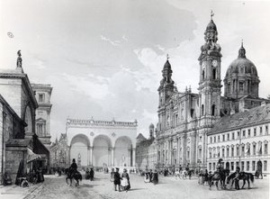 Királyi palota, marsallok csarnoka és a Theatines-templom Münchenben, XIX. század első fele alkotó: Nicolas Marie Joseph Chapuy