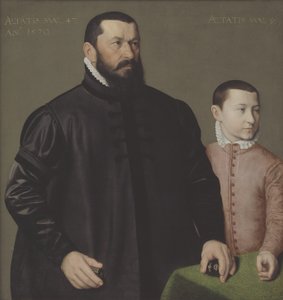 Hans Lencker (1523-1585) nürnbergi ötvös és 9 éves fia, ifjabb Elisius portréja