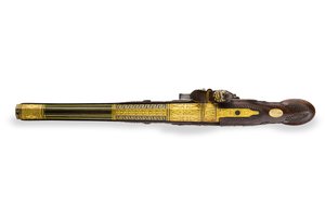 Az egyik ezüst szerelvényű puskás kovaköves pisztoly, Versailles, 1825