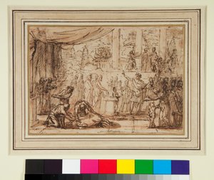 Antik áldozat a templomban (toll és barna tinta és barna mosás vörös krétán) alkotó: Nicolas Poussin