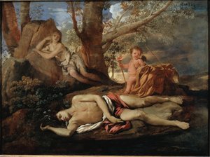 Visszhang és nárcisz illusztráció az Ovide-ot inspiráló legendához Nicolas Poussin „Les Metamorphoses” című festményében alkotó: Nicolas Poussin