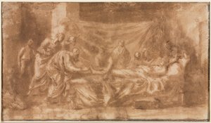 Extreme Unction (recto); Három fej és egyéb vázlatok (fordítva) alkotó: Nicolas Poussin
