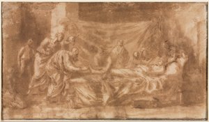 Extreme Unction recto, Three Heads and Other Sketches verso, 1643-1644. alkotó: Nicolas Poussin