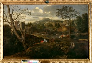 Ideális táj. Nicolas Poussin festménye alkotó: Nicolas Poussin
