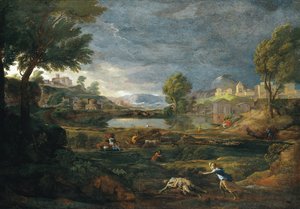 Táj zivatar alatt Pyramusszal és Thisbével alkotó: Nicolas Poussin