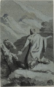 Imádkozó ember a vadonban alkotó: Nicolas Poussin
