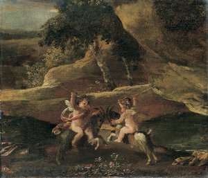 Putti harc a kecskékkel alkotó: Nicolas Poussin