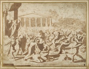 Study for the Abduction of the Sabine Women, 1633 körül (tinta és mosás papíron) alkotó: Nicolas Poussin