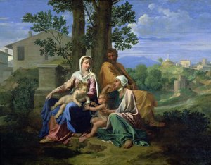 A Szent Család az SS-szel. János, Erzsébet és a csecsemő Keresztelő János alkotó: Nicolas Poussin