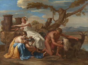A kecske Amalthéia által táplált gyermek Jupiter alkotó: Nicolas Poussin