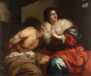 Római jótékonysági szervezet, Nicolas Regnier munkája, amelyet a modenai Galleria Estense-ben őriznek