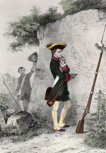 I. Bonaparte Napóleon (1769 - 1821) a brienne-i katonai iskolában 1783-ban. Charlet metszete a 19. századból.