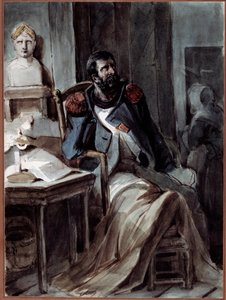 Az öreg Grognard I. Napóleon (1769-1821) betegőrségének egykori tagja a császár mellszobra közelében. Nicolas Toussaint Charlet (1792-1845) rajza, 1820.05.05. Rueil-Malmaison, Malmaison és Bois-Preau kastélyainak Nemzeti Múzeuma