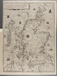 Térkép, V. Jakab király navigációjából, Skócia körül, az Orkney-szigetekről és a Hebridekről vagy a nyugati szigetekről: Alexander Lindsay kiváló pilóta vezetésével
